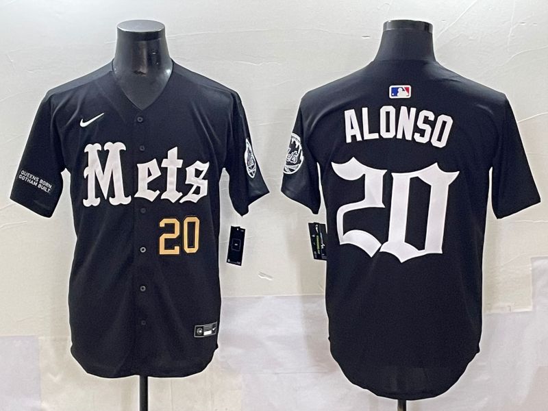 Men 2025 New York Mets #20 Alonso Black Five generations Joint Name Nike MLB Jersey style 3